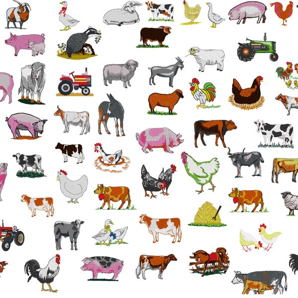 Farm Animals  Set of 70 Embroidery Files 4 x 4 inches ( 100 x 100mm) Hoop - Pes Dst Exp Jef Hus Vip and  XXX  - Instant Download