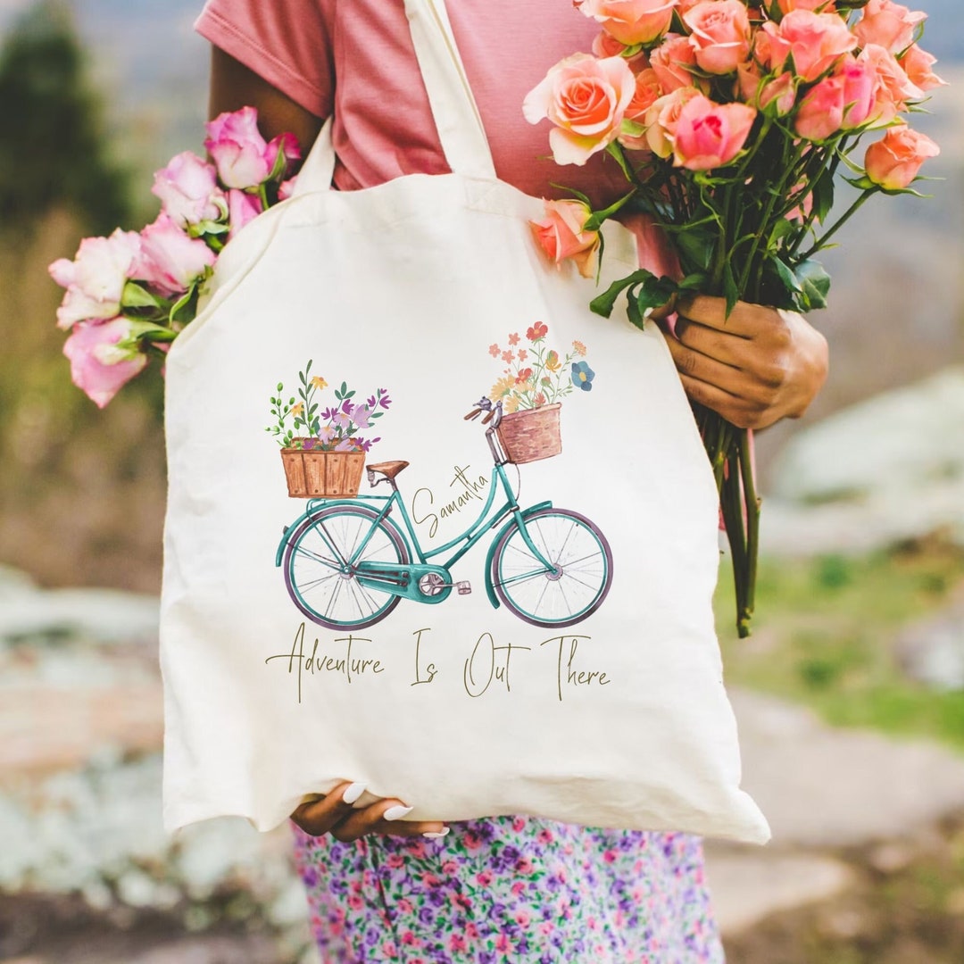 Vintage Bicycle Print Tote Bag - Upcycled Canvas With Genuine Leather Trim, Handcrafted & Unique - View #12