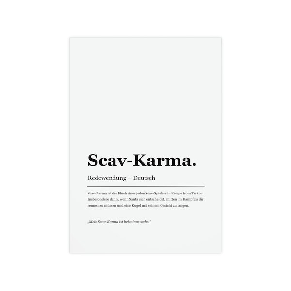Scav Karma | Escape from Tarkov | Gamers Posters | Gaming room decoration | gift for gamers | dictionary | High quality art print