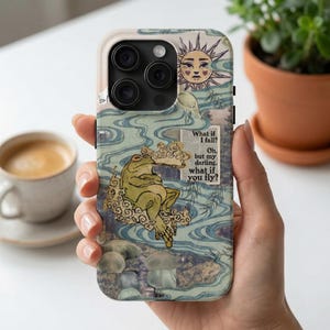 Vintage Frog Quote Phone Case, Retro Art Collage - iPhone and Samsung