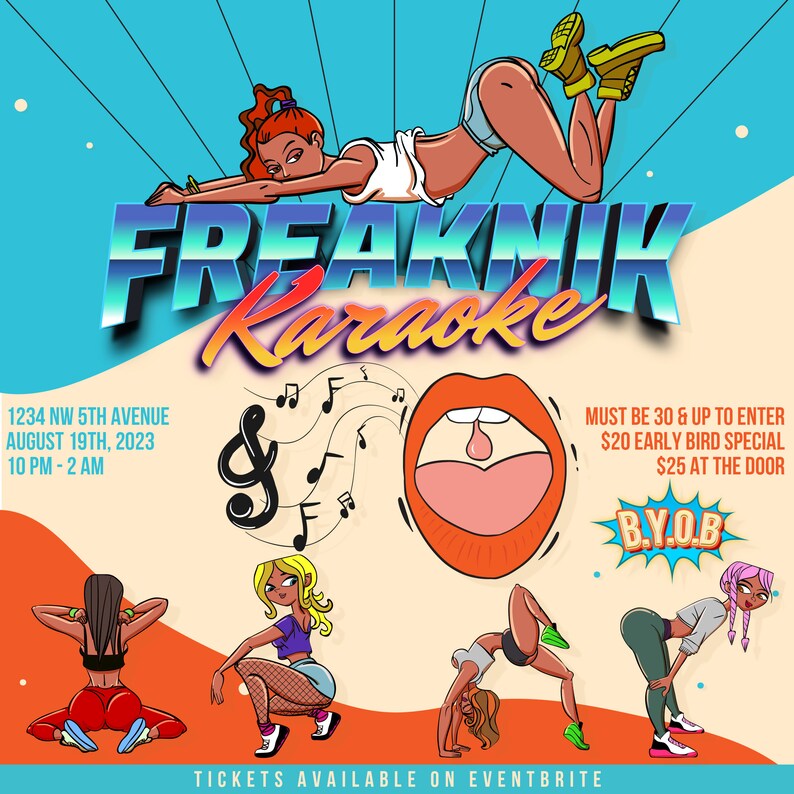 Freaknik Karaoke Flyer Template Freaknik Party Invitation Etsy