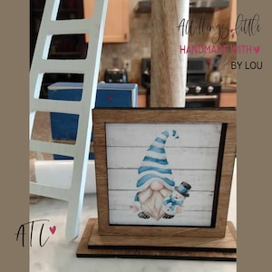Mini Picture Frame With 12 Interchanagble Printed Gnome Inserts | Tiered Tray | Gnome Inserts | Shelf Sitter | Please Read Description