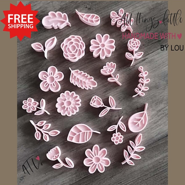 Assorted Floral Clay STAMPS | Fake Bake | 21 Piece Set | Stamps ONLY not a CUTTER