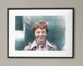 Amelia Earhart, 1937, Digitally enhanced and colourised, Instant Print Photos, Digital Art Download For Photo Printing