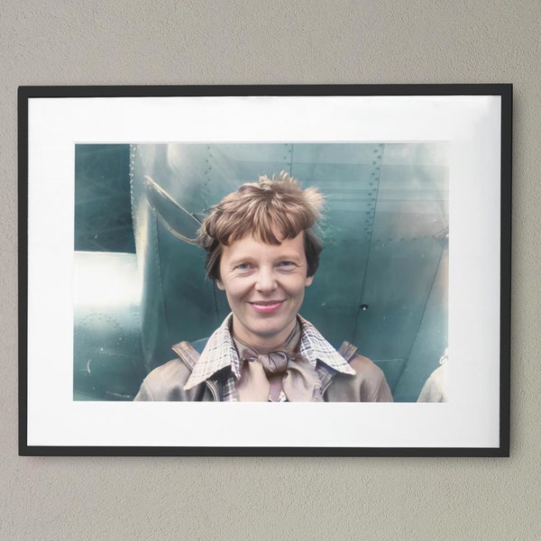 Amelia Earhart, 1937, Digitally enhanced and colourised, Instant Print Photos, Digital Art Download For Photo Printing