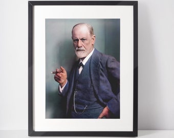 Sigmund Freud Photo, 1921, Digitally enhanced and colourised, Instant Print Photos, Digital Art Download For Photo Printing, Mini prints