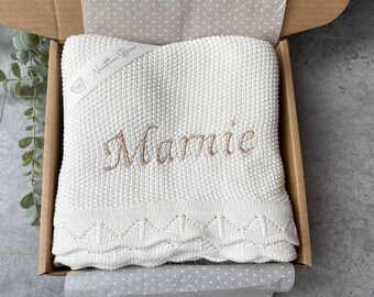 Personalised Luxury Knitted Blanket for Baby | Nursery & Stroller Blanket | New Baby Gift | Baby Boy | Baby Gift | Neutral Gift Baby Shower