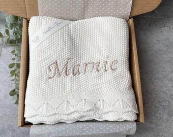 Couverture tricotée de luxe personnalisée pour bébé | Couverture pour chambre de bébé et poussette | Nouveau cadeau de bébé | Bébé garçon | Cadeau bébé | Cadeau neutre Baby Shower