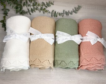 Luxury Knitted Blanket for Baby | 100% Cotton Nursery & Stroller Blanket | New Baby Gift | Baby Boy | Baby Gift | Neutral Gift | Baby Shower