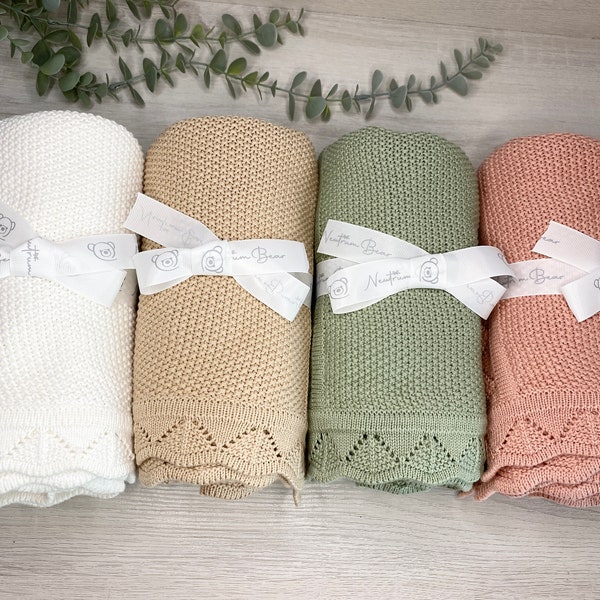Luxury Knitted Blanket for Baby | 100% Cotton Nursery & Stroller Blanket | New Baby Gift | Baby Boy | Baby Gift | Neutral Gift | Baby Shower