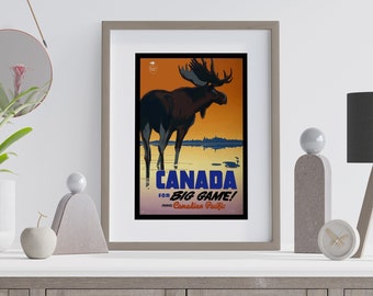 Canadian Pacific Rail, Big Game Canada Vintage Travel Poster, Canadian Wall Art, Vintage Poster, Hunting Poster, Wildlife Photography