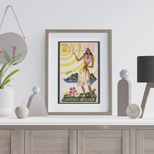 Hawaii Hula Girl Vintage Travel Poster, Hawaii USA Travel Poster, American Wall Art, Vintage Wall Art, Vintage Poster