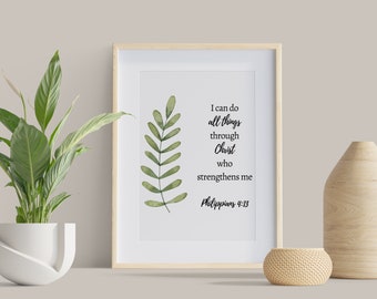 Philippians 4 13 Bible Verse Wall Art Watercolor Christian Baptism Gift Printable Christian Art I can do all things through Christ