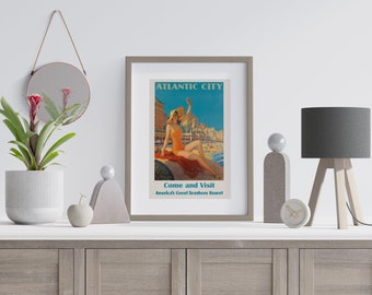 Atlantic City Vintage Travel Poster, New Jersey, United States of America, USA, American Wall Art, Vintage Wall Art
