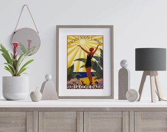 Cote D'Azur Sunshine Vintage Travel Poster, France Travel Poster, French Wall Art, Vintage Wall Art, Vintage Poster
