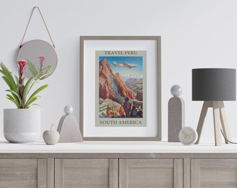 Peru Vintage Travel Poster, South America Travel Poster, South American Wall Art, Vintage Wall Art, Vintage Poster