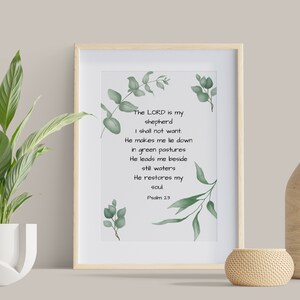 Psalm 23 Bible Verse Wall Art Watercolor Christian Baptism Gift Printable Christian Art The LORD is my shepherd I shall not want