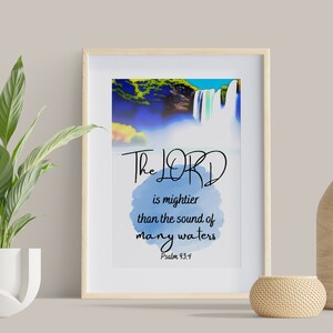 Psalm 93:4, Bible Verse Wall Art, Watercolor, Christian Baptism Gift, Printable Christian Art, The LORD is mightier than many waters