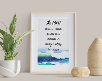 Psalm 93 4 Bible Verse Wall Art Watercolor Christian Baptism Gift Printable Christian Art The LORD is mightier than many waters