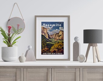 Vintage United Airlines Yosemite Poster - Bring the Beauty of National Parks to Your Home