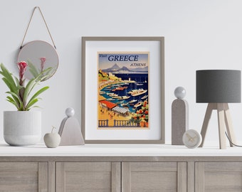 Athens Vintage Travel Poster, Greece, Greek Wall Art, Vintage Wall Art