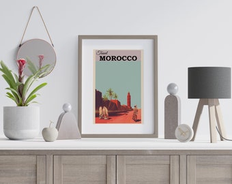 Morocco Vintage Travel Poster, Africa Travel Poster, North African Wall Art, Mediterranean Vintage Wall Art, Vintage Poster