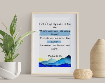Psalm 121, Bible Verse Wall Art, Watercolor, Christian Baptism Gift, Printable Christian Art, I lift my eyes, My help comes from the LORD