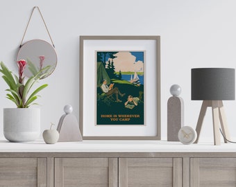 Vintage Camping Poster, Camping Wall Art, Vintage Wall Art, Father and Son, Home is Wherever You Camp