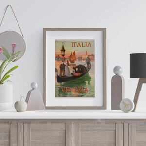 Venice Gondola Vintage Travel Poster, Venice Travel Poster, Italian Wall Art, Vintage Wall Art, Vintage Poster