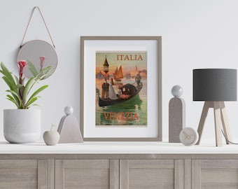Venice Gondola Vintage Travel Poster, Venice Travel Poster, Italian Wall Art, Vintage Wall Art, Vintage Poster