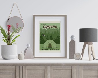 Vintage Forest Camping Poster, Camping Wall Art, Vintage Wall Art, Outdoor Camping Decor
