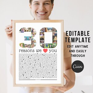 30 Reasons We Love You, 30th Birthday Gift, 30 Year Anniversary Gift For Him Her Men Women, Photo Collage Poster, Born In 1994 I Love You