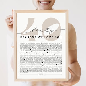 40 Gründe, warum wir dich lieben, personalisiertes Geschenk zum 40