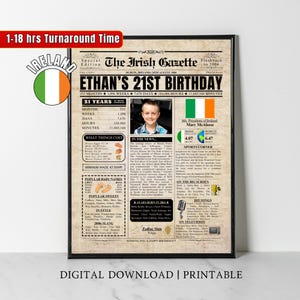 Personalised 21st Birthday Gift for Son Daughter, Back in 2004 Newspaper Poster Sign Him Her, Irish 21st Birthday Decor, IRELAND Version