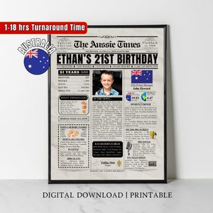 Custom 2004 AUSTRALIA 21st Birthday Newspaper Print Customised 21st Birthday Gift 2004 Birthday Poster 21 Years Ago Back in 2004 Fact Aussie