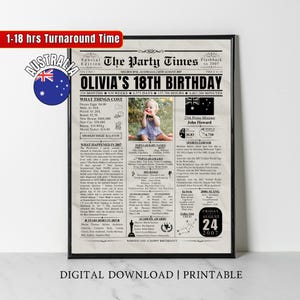 Cartaz personalizado para impressão de jornal de aniversário de 18 anos da AUSTRÁLIA, presente de aniversário de 18 anos da Austrália de 2007, decoração para casa de festa de 18 anos atrás em 2007