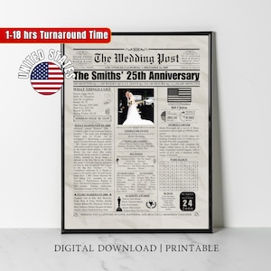 USA 25th Wedding Anniversary Gifts Custom Newspaper Poster 25 Years Ago Back in 2000 Wedding Gift for Mum Dad Silver Anniversary American