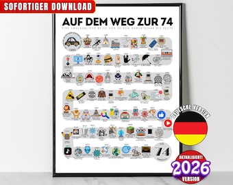 Plakat urodzinowy „Auf dem Weg zur 74”, „1952 Birthday Poster”, „Route to 74”, „Prezent urodzinowy na 74. urodziny”, „Road to 74 Years Ago Back In 1952 Print”, „Urodzony w 1952”