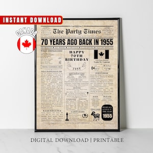 1955 KANADA 70 Geburtstag Zeitung Druck 70 Geburtstag Geschenk 1955 Geburtstag Poster vor 70 Jahren Zurück in 1955 Print, Instant Download