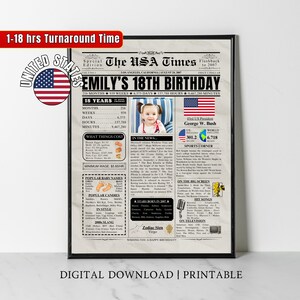 Zeitungsposter zum 18. Geburtstag, Personalisiertes Poster zum 18. Geburtstag, Zeitungsdeko, Geburtstagsposter mit Nachrichten und Highlights aus dem Jahr 2007 in den USA