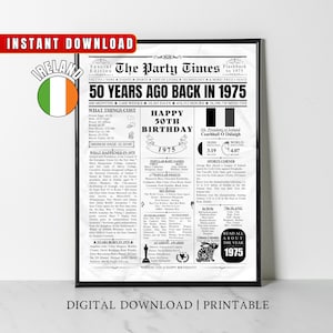 1975 Irish 50. Geburtstag Zeitung Poster Irland Fakten vor 50 Jahren Zurück im Jahr 1975 50. Geburtstag Geschenkidee für irische Männer Frauen Sohn Tochter