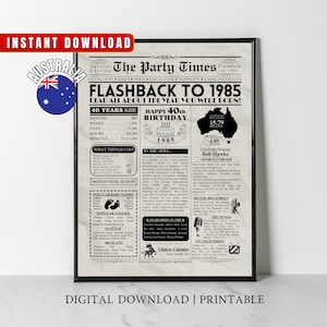 1985 AUSTRALIA 40° compleanno Giornale Stampa Australiana 40° Compleanno Regalo 1985 Compleanno Poster 40 Anni Fa Nel 1985 stampa Aussie