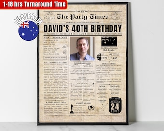 Custom 1985 AUSTRALIA 40th Birthday Newspaper Print Australian 40th Birthday Gift 1985 Birthday Poster 40 Years Ago Back in 1985 Wall Art