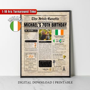 Benutzerdefinierte 1955 Irish 70. Geburtstag Zeitung Druck Irland 70. Geburtstag Geschenk für Oma Opa Mama Papa vor 70 Jahren im Jahr 1955