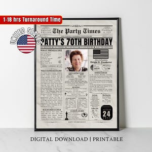 Periódico personalizado para el 70.° cumpleaños, cartel personalizado de 1955, letrero imprimible, regalo de 70.° cumpleaños para mamá, papá, él y ella, hace 70 años, en 1955