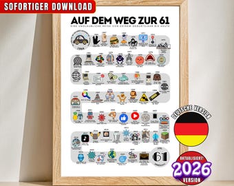 Auf dem Weg zur 61, 1965 Birthday Poster, Route to 61, 61st Birthday Gift, Road to 61 Years Ago Back In 1965 Print, Born in 1965 Party Decor