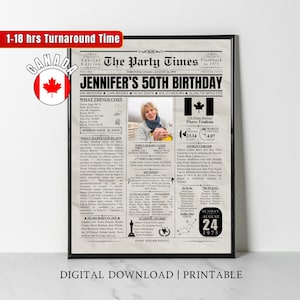 Custom 1975 CANADA 50th Birthday Newspaper Print 50 Years Ago Back 1975 Poster Canadian 50th Birthday Gift for Him Her Husband Wife Wall Art