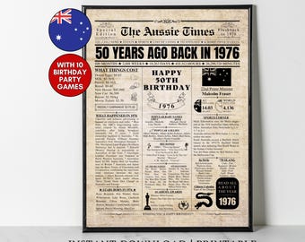 1976 AUSTRALIA 50th Birthday Newspaper Print Australian 50th Birthday Gift 1976 Birthday Poster 50 Years Ago Back in 1976 print Aussie