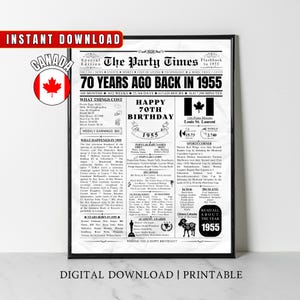 1955 in CANADA 70e verjaardag poster 70 jaar geleden, Canadese leuke weetjes, terug in 1955 afdrukbare kaart, verjaardagscadeau voor moeder vader oma opa