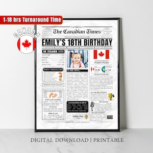 Jornal personalizado para impressão de aniversário de 18 anos do Canadá, presente de aniversário de 21 anos canadense de 2007, pôster de aniversário de 2007, decoração de 18 anos atrás em 2007